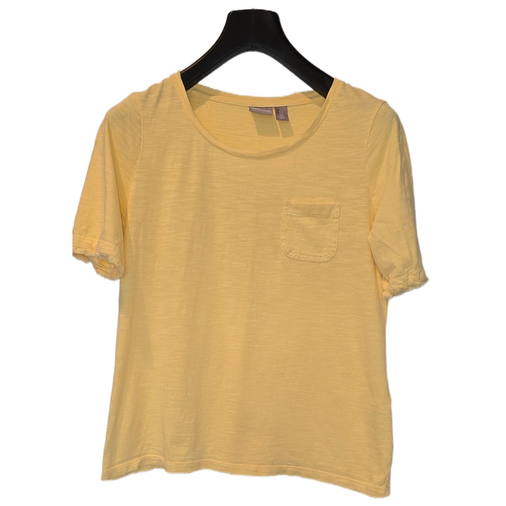 Chico's Yellow Slub Cotton Fringe Sleeve Pocket‎ T-Shirt Size 0 Small